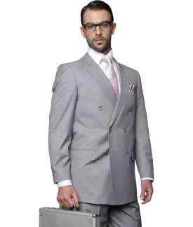Statement grey men's suit double breasted classic fit 100% wool