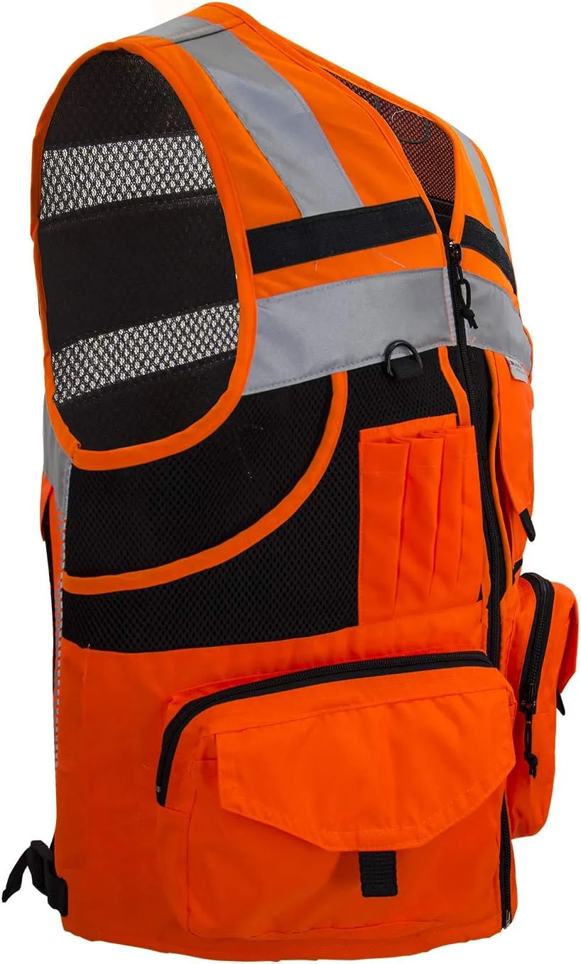 SUXIBIP 10 Pockets Safety Vest for Men and Women, High Visibility vest with 3M Reflective Strips, Oxford Fabric