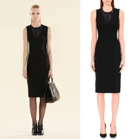 SZ M NEW $2100 GUCCI Black 100% WOOL KNIT PYTHON Snakeskin Trim FITTED DRESS NWT