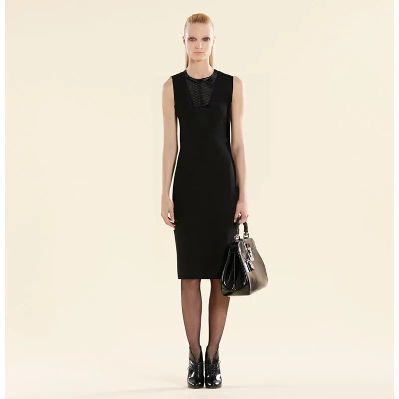 SZ M NEW $2100 GUCCI Black 100% WOOL KNIT PYTHON Snakeskin Trim FITTED DRESS NWT