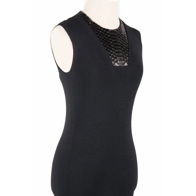 SZ M NEW $2100 GUCCI Black 100% WOOL KNIT PYTHON Snakeskin Trim FITTED DRESS NWT