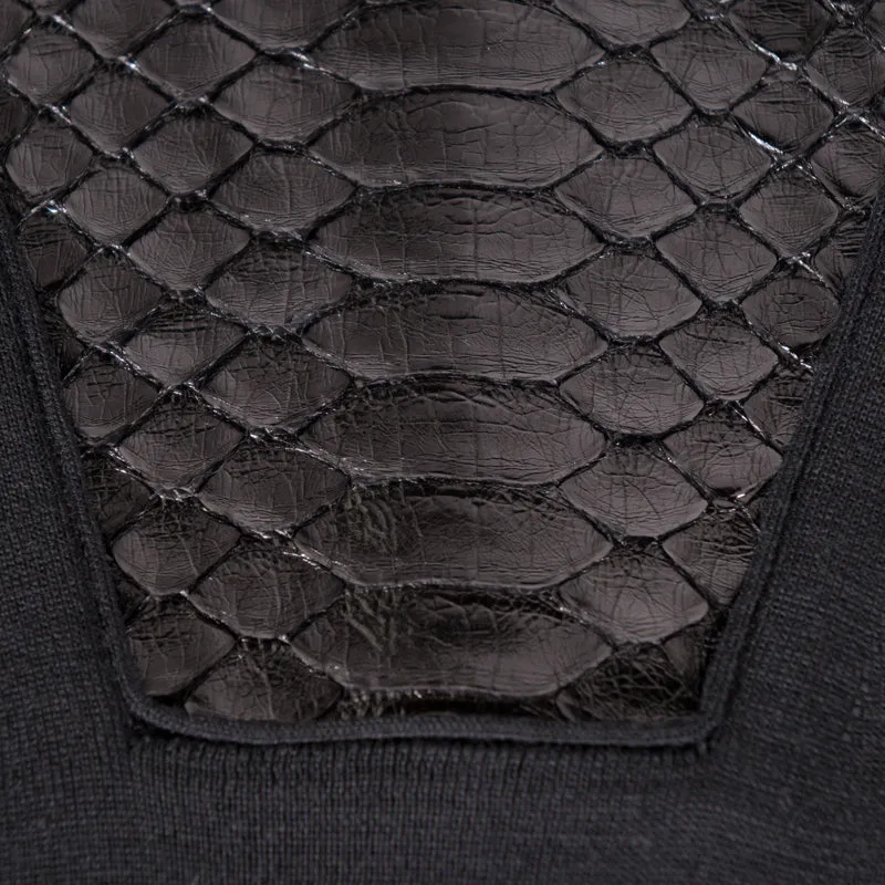 SZ M NEW $2100 GUCCI Black 100% WOOL KNIT PYTHON Snakeskin Trim FITTED DRESS NWT