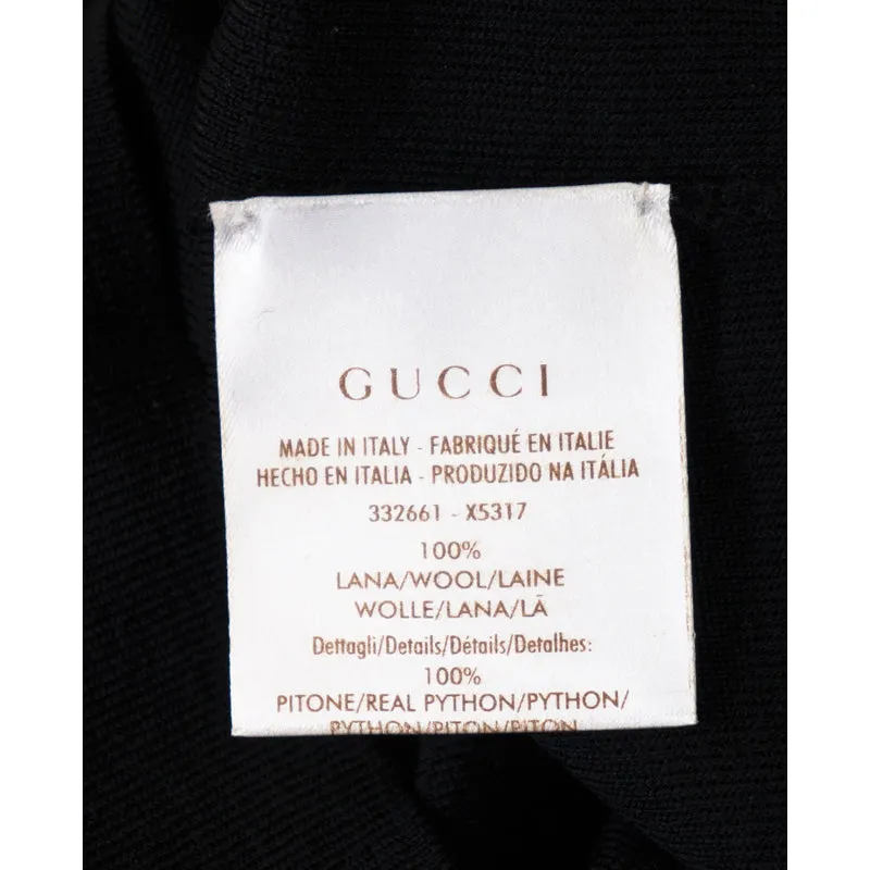 SZ M NEW $2100 GUCCI Black 100% WOOL KNIT PYTHON Snakeskin Trim FITTED DRESS NWT