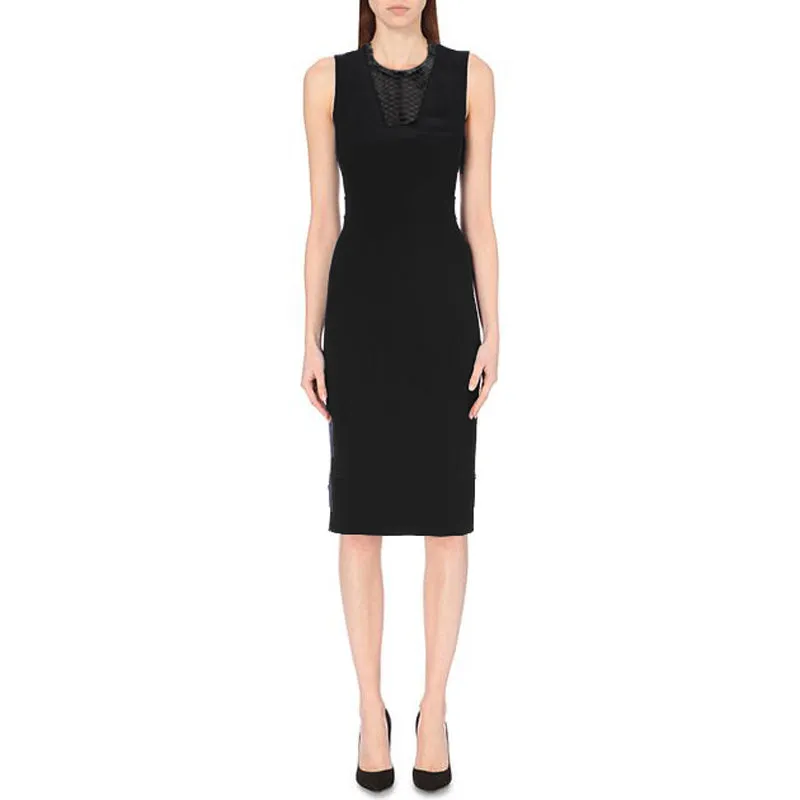 SZ M NEW $2100 GUCCI Black 100% WOOL KNIT PYTHON Snakeskin Trim FITTED DRESS NWT