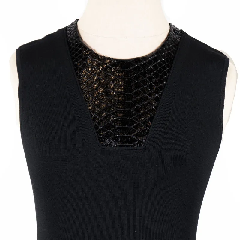 SZ M NEW $2100 GUCCI Black 100% WOOL KNIT PYTHON Snakeskin Trim FITTED DRESS NWT