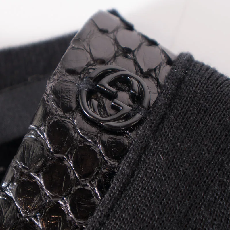 SZ M NEW $2100 GUCCI Black 100% WOOL KNIT PYTHON Snakeskin Trim FITTED DRESS NWT