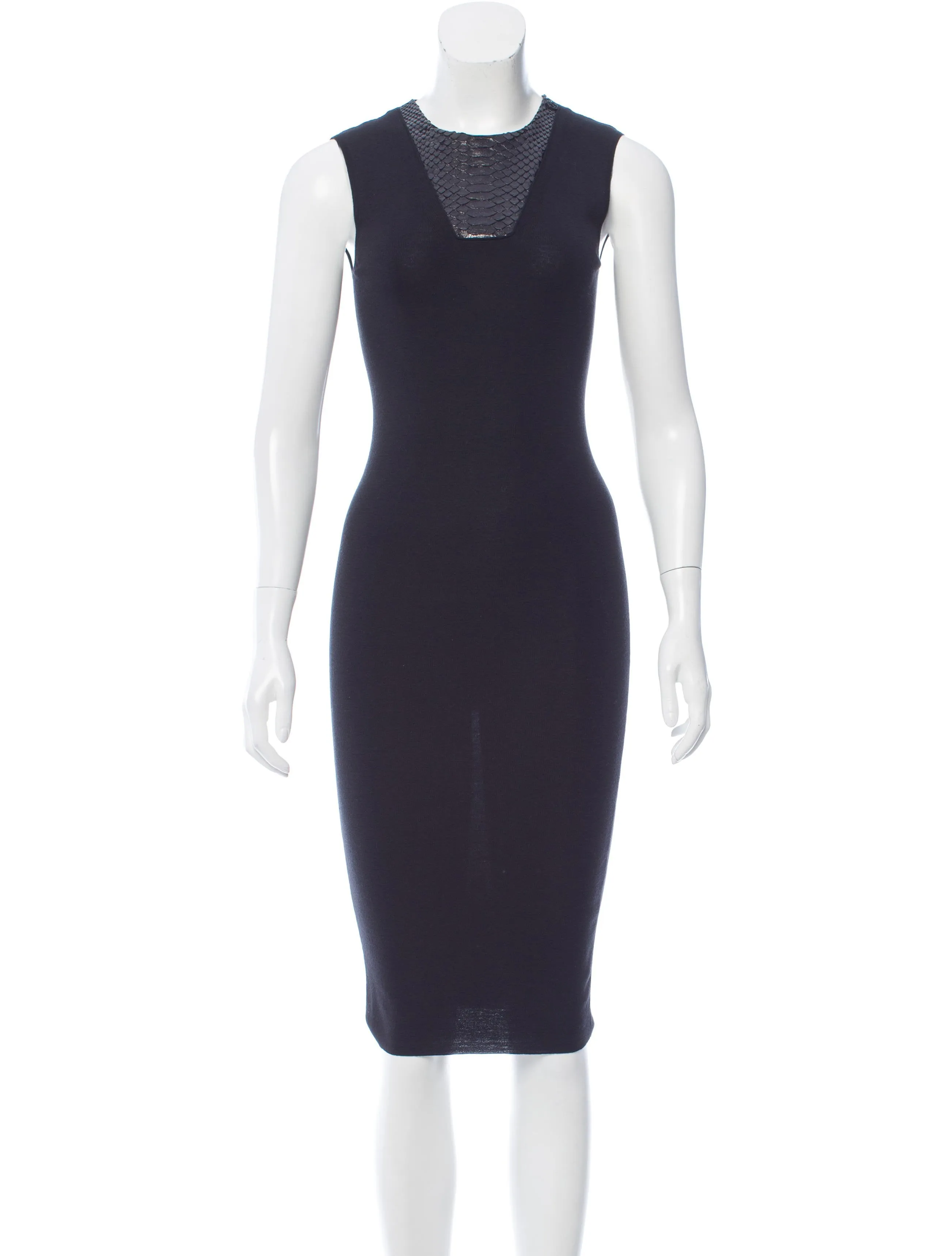 SZ M NEW $2100 GUCCI Black 100% WOOL KNIT PYTHON Snakeskin Trim FITTED DRESS NWT