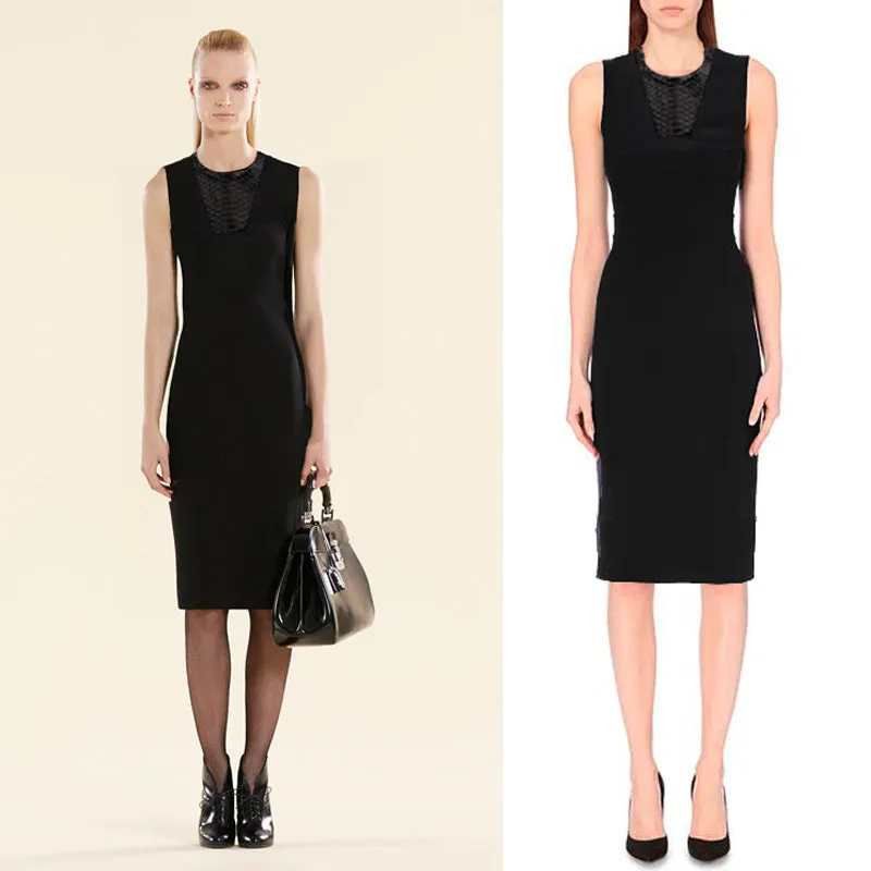 SZ M NEW $2100 GUCCI Black 100% WOOL KNIT PYTHON Snakeskin Trim FITTED DRESS NWT
