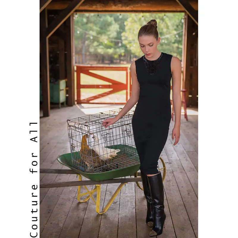 SZ M NEW $2100 GUCCI Black 100% WOOL KNIT PYTHON Snakeskin Trim FITTED DRESS NWT