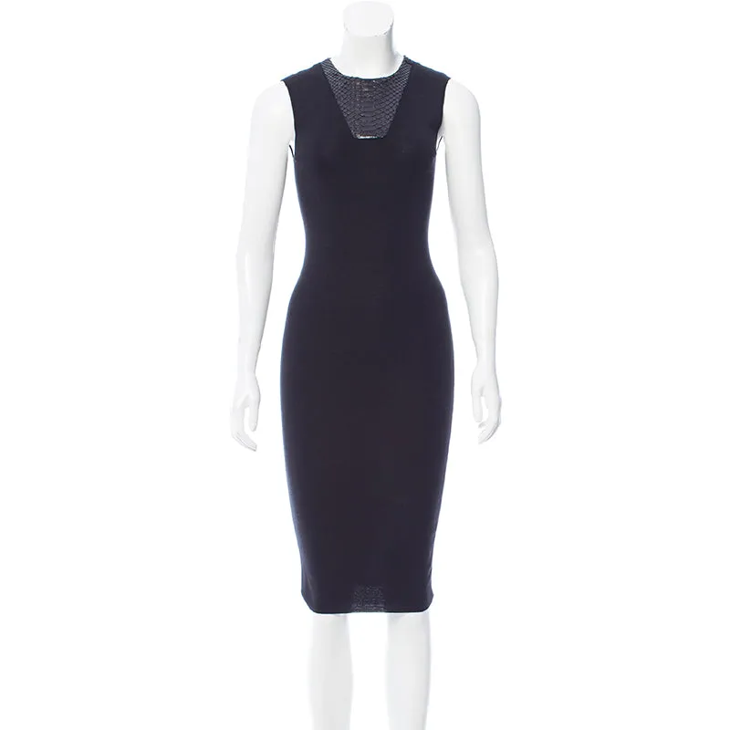 SZ M NEW $2100 GUCCI Black 100% WOOL KNIT PYTHON Snakeskin Trim FITTED DRESS NWT