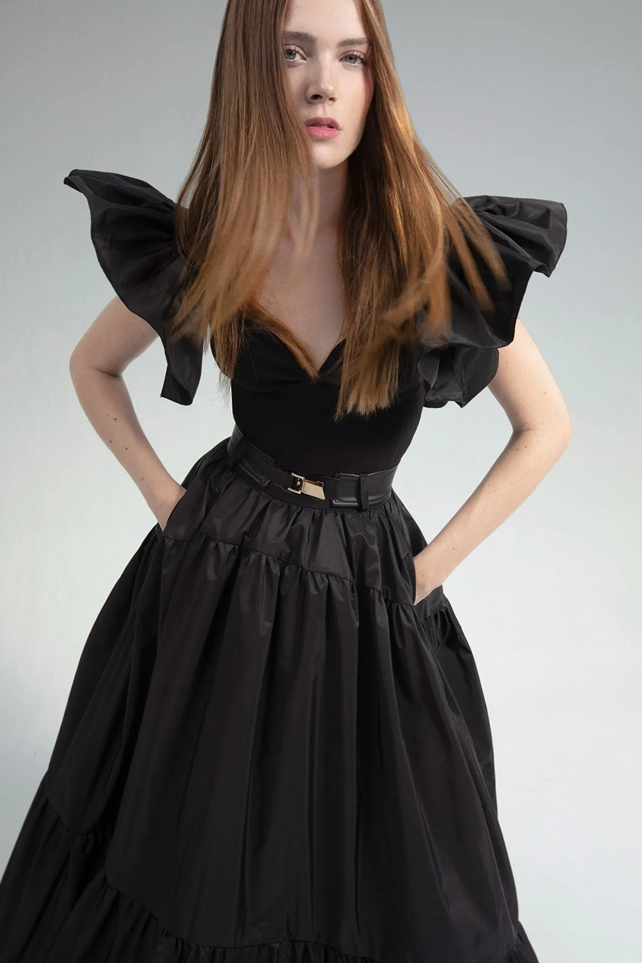 Taffeta Top with A-line Voluminous Skirt