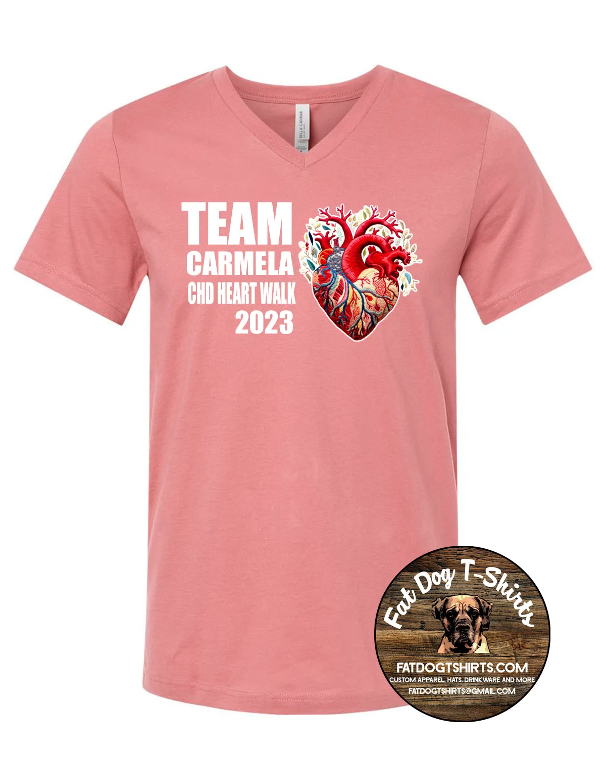 TEAM CARMELA 2023 UNISEX V-NECK T-SHIRT-FUNDRAISER*