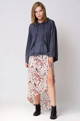 Twist Back Bell Sleeve Hoodie (Washed Grey)