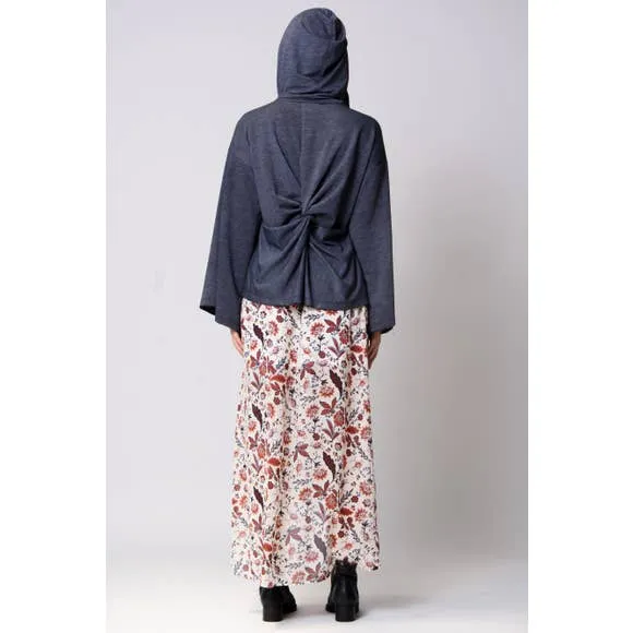 Twist Back Bell Sleeve Hoodie (Washed Grey)