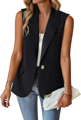 utcoco Women's Casual Business Blazer Vest Sleeveless Open Front Blazer Waistcoat with Pockets