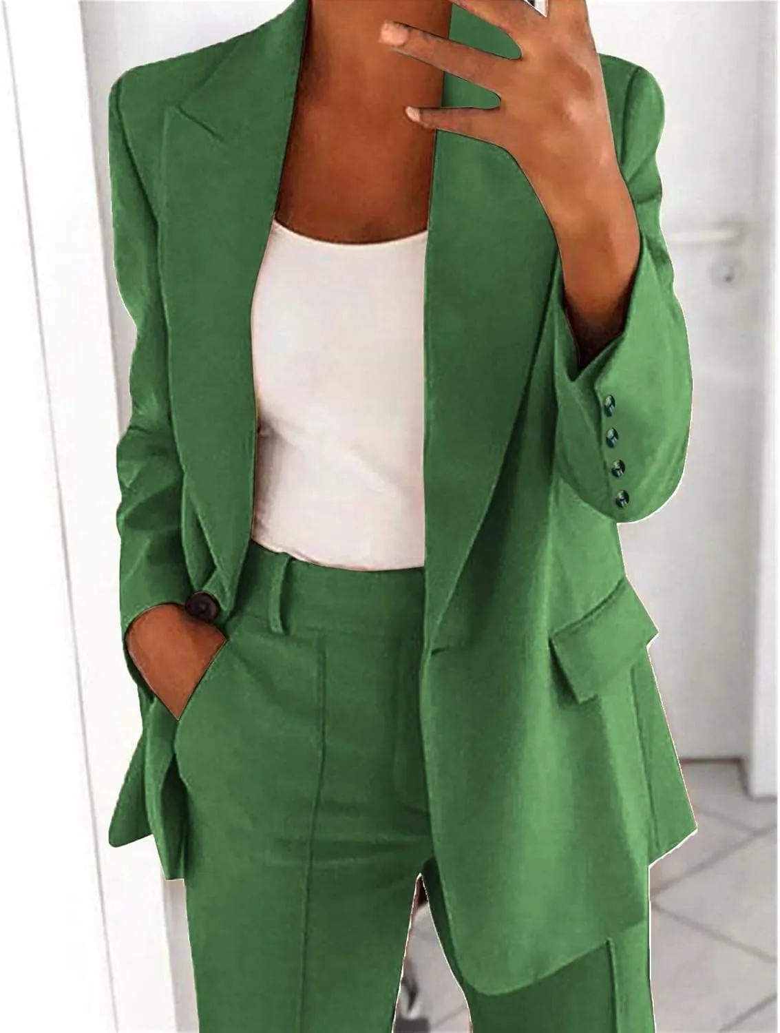 Womens 2025 Casual Temperament Solid Blazers Lapel Button Long Sleeve Cardigans with Pockets Loose Slim Formal Jackets