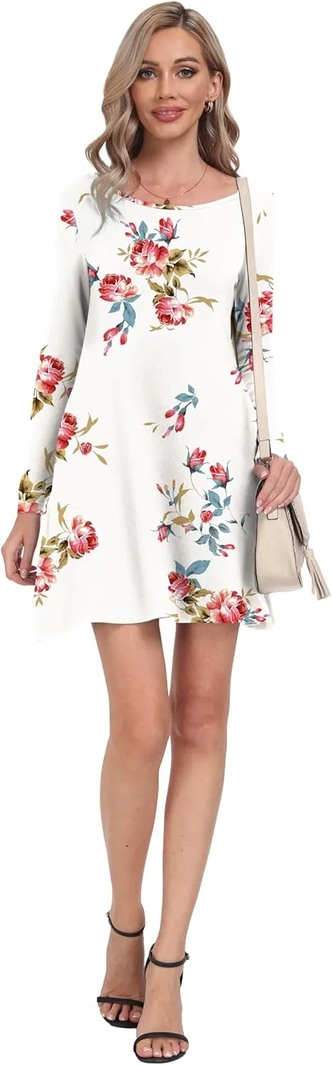 Women's Long Sleeve Pockets Casual Loose T-Shirt Dresses