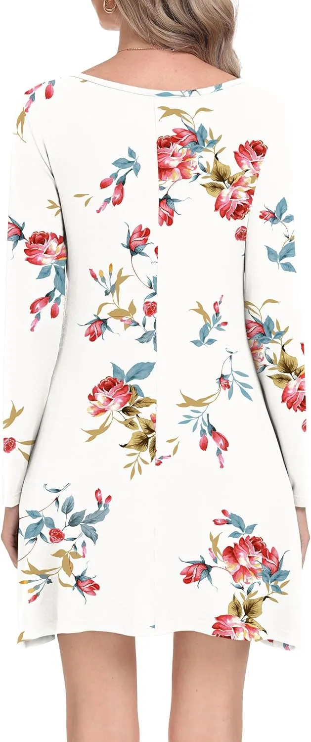 Women's Long Sleeve Pockets Casual Loose T-Shirt Dresses
