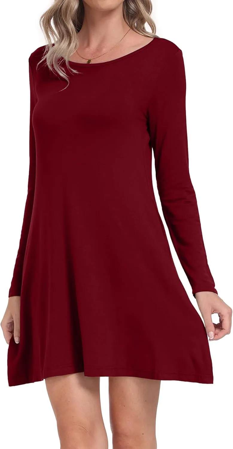 Women's Long Sleeve Pockets Casual Loose T-Shirt Dresses