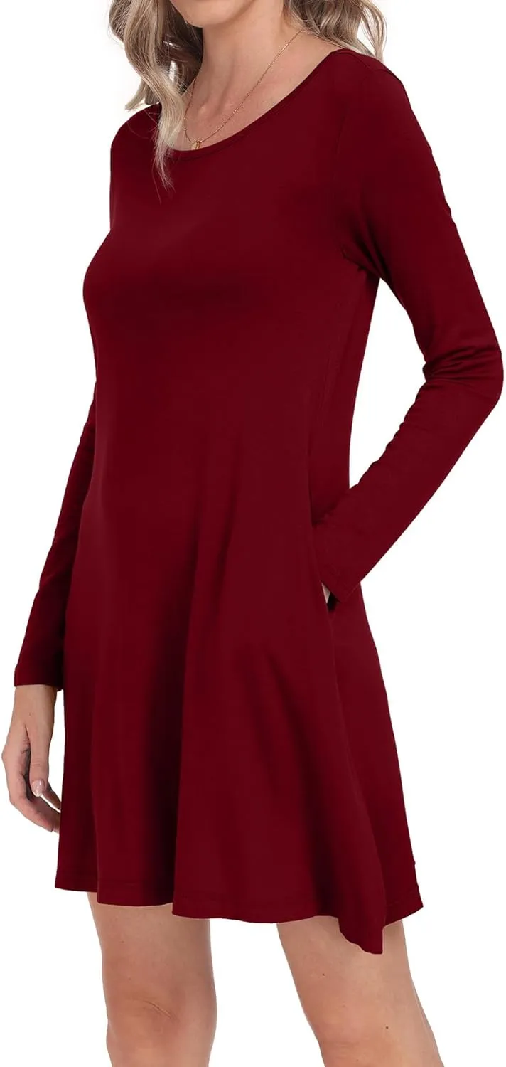 Women's Long Sleeve Pockets Casual Loose T-Shirt Dresses