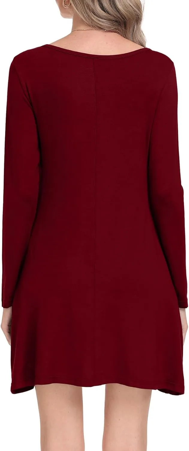 Women's Long Sleeve Pockets Casual Loose T-Shirt Dresses