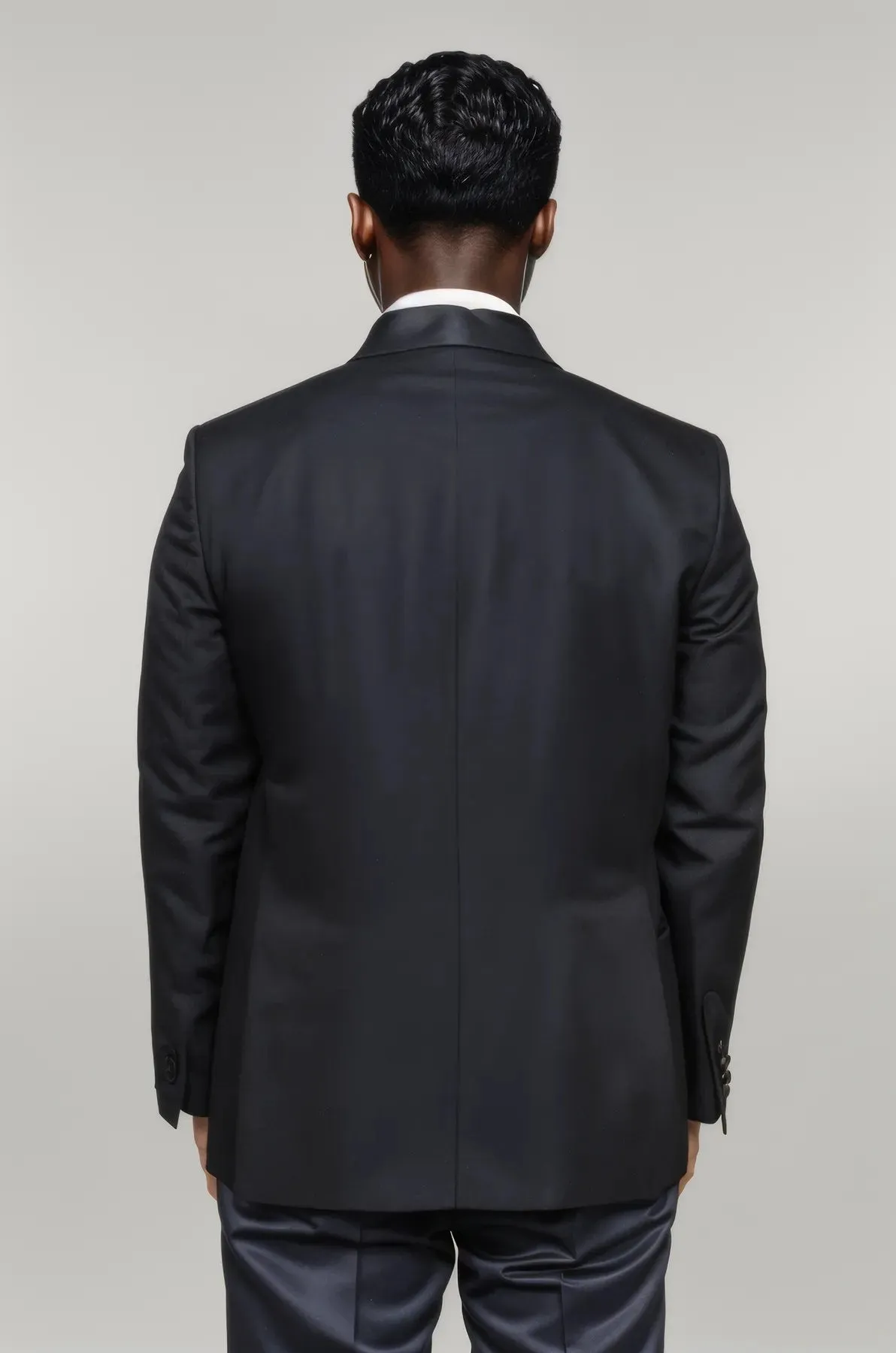WSS Satin Shawl Collar Patterned Double Breasted Navy Blue Men Tuxedo Suit  - Singen