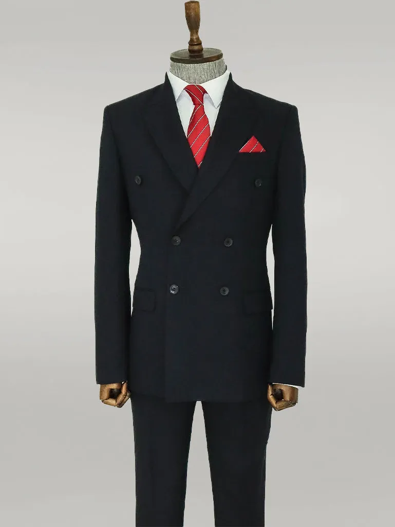 WSS Wide Peak Lapel Patterned Double Breasted Black Men Suit   - Singen