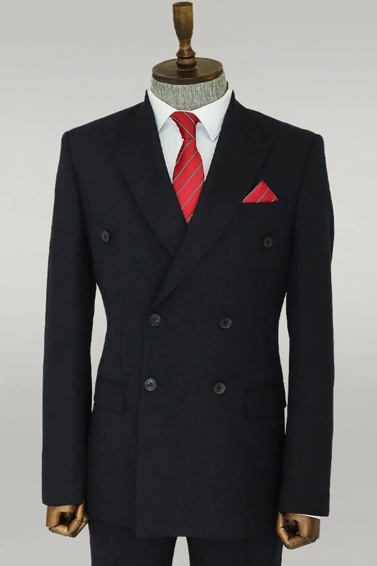 WSS Wide Peak Lapel Patterned Double Breasted Black Men Suit   - Singen