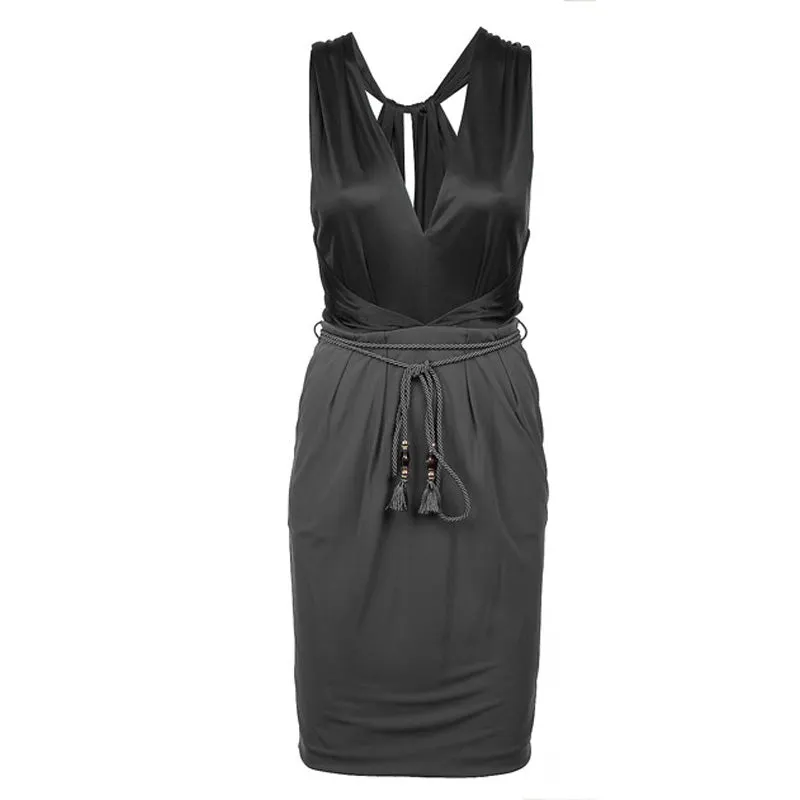 XXS NEW $1595 GUCCI Black DRAPE OPEN BACK Sleeveless CORD BAMBOO BELT DRESS LBD