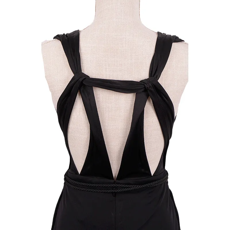 XXS NEW $1595 GUCCI Black DRAPE OPEN BACK Sleeveless CORD BAMBOO BELT DRESS LBD